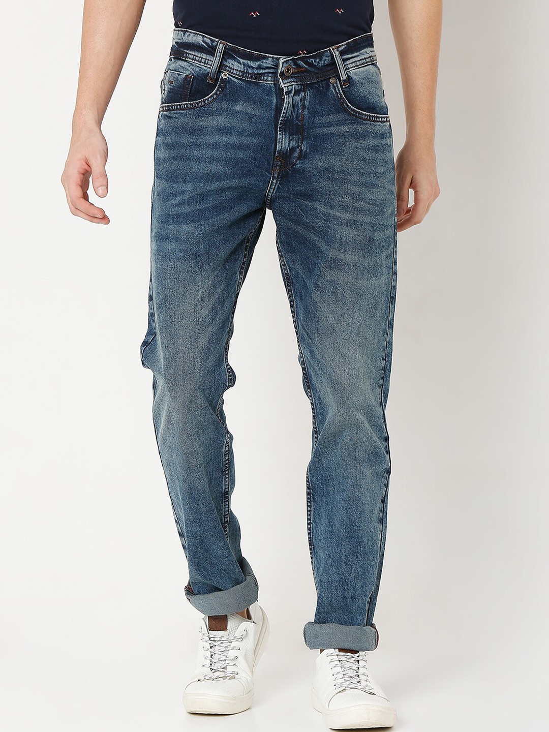 

Mufti Men Blue Low Distress Heavy Fade Denim Jeans