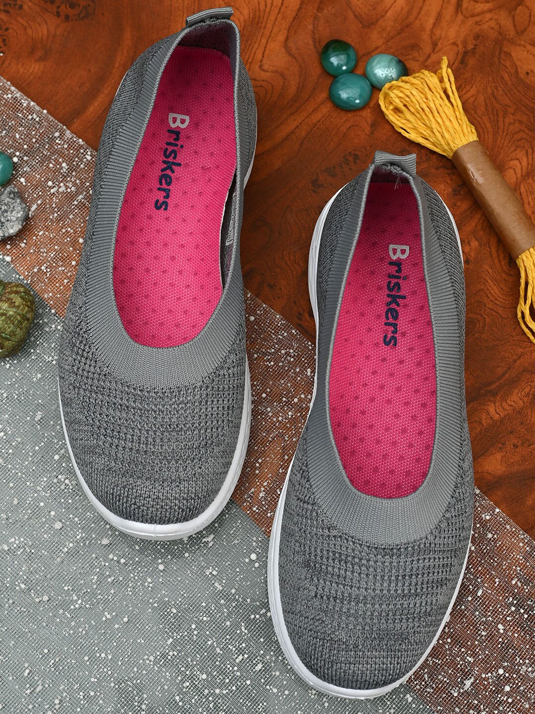 

BRISKERS Women Grey Woven Design Slip-On Sneakers
