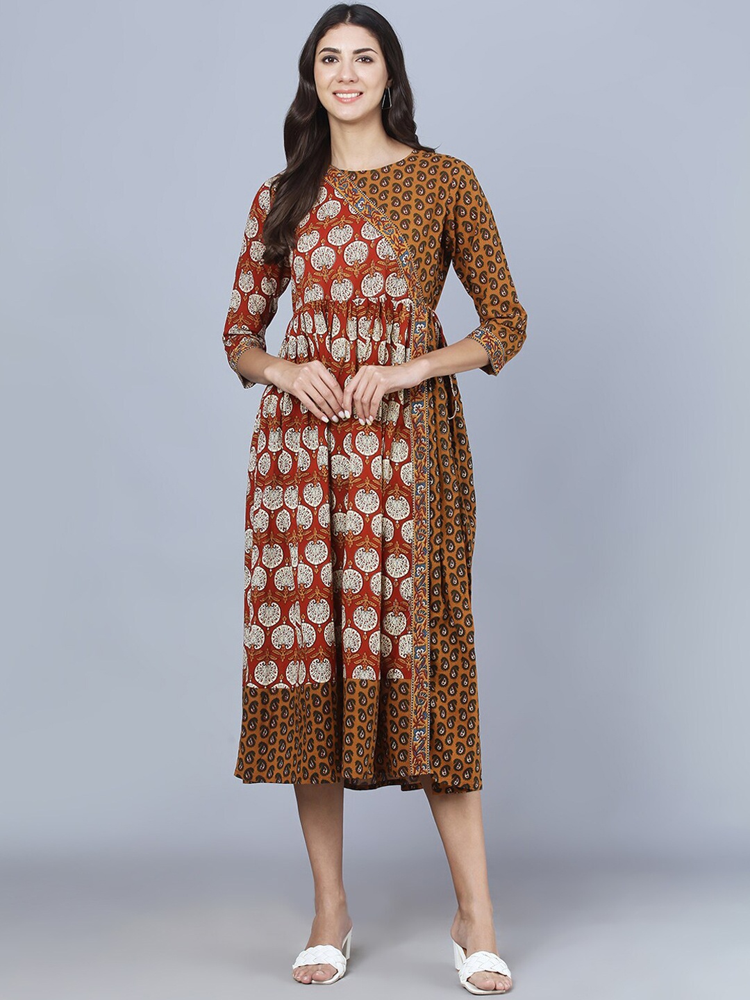 

DAAMINA Women Maroon Ethnic Printed Cotton Ethnic Dress