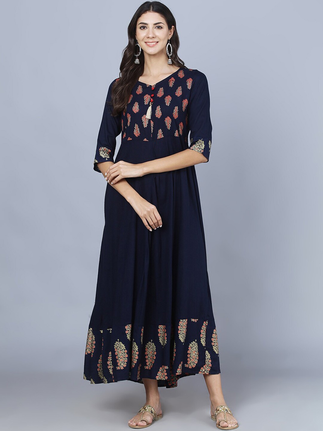 

DAAMINA Women Blue Printed Flared Maxi Dress