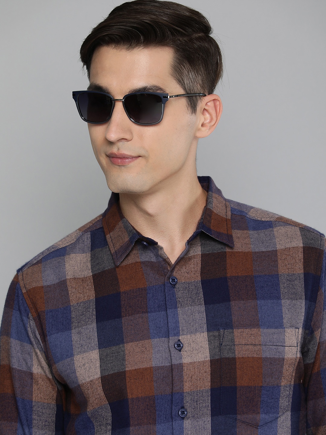 

HERE&NOW Men Beige Slim Fit Tartan Checks Casual Shirt