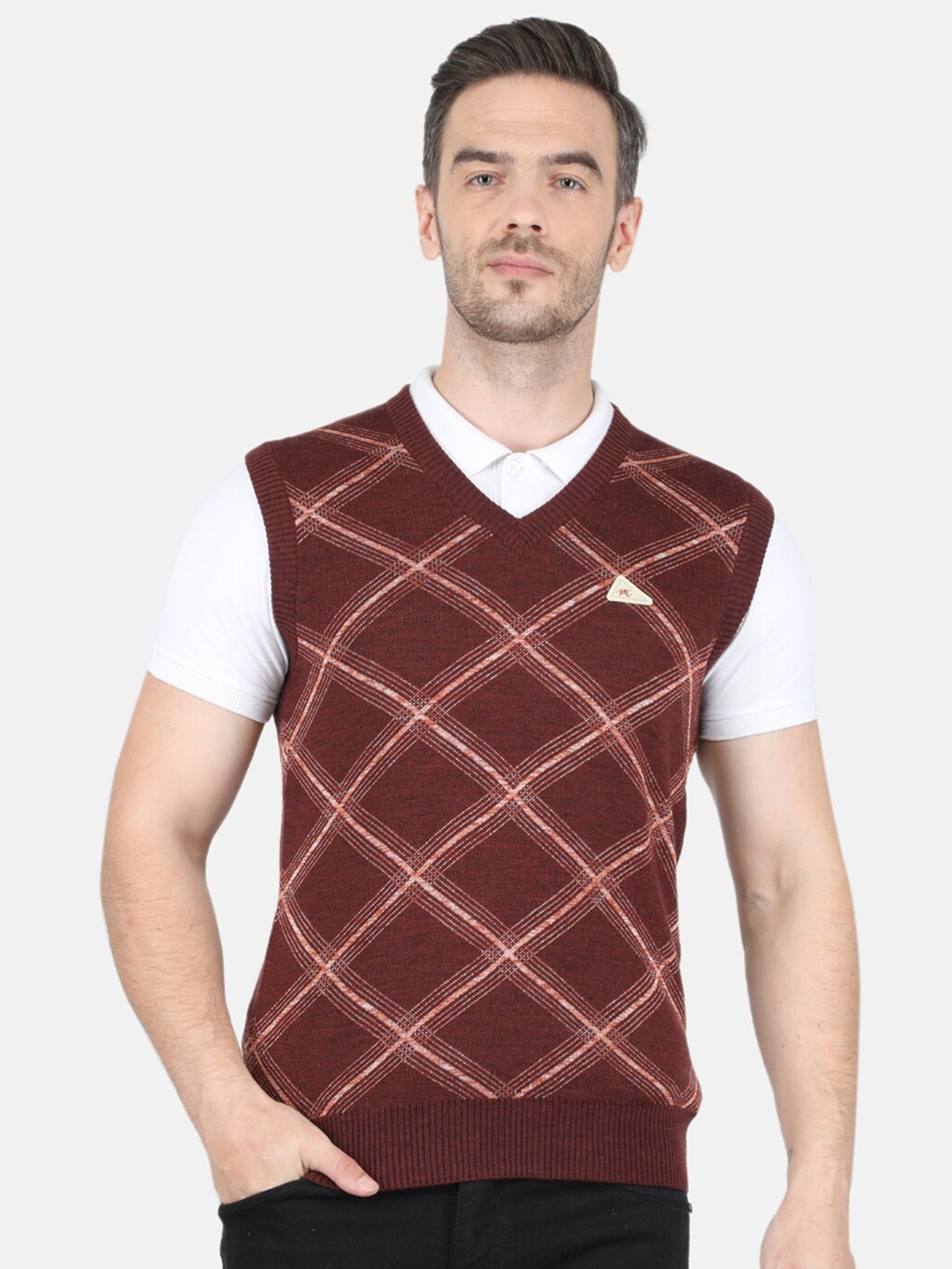 

Monte Carlo Men Brown & White Checked Sweater Vest
