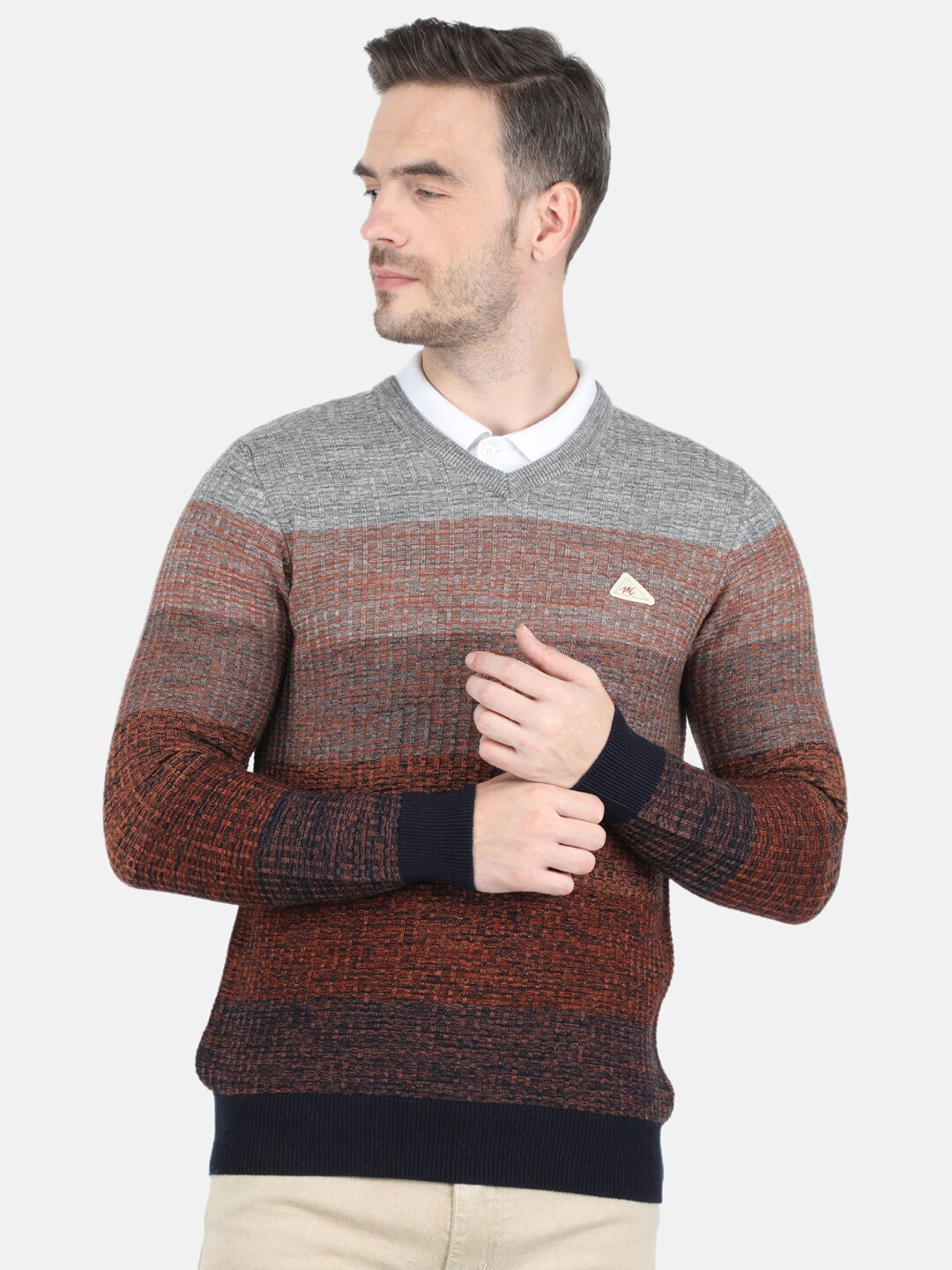 

Monte Carlo Men Grey & Brown Striped Blend Wool Pullover