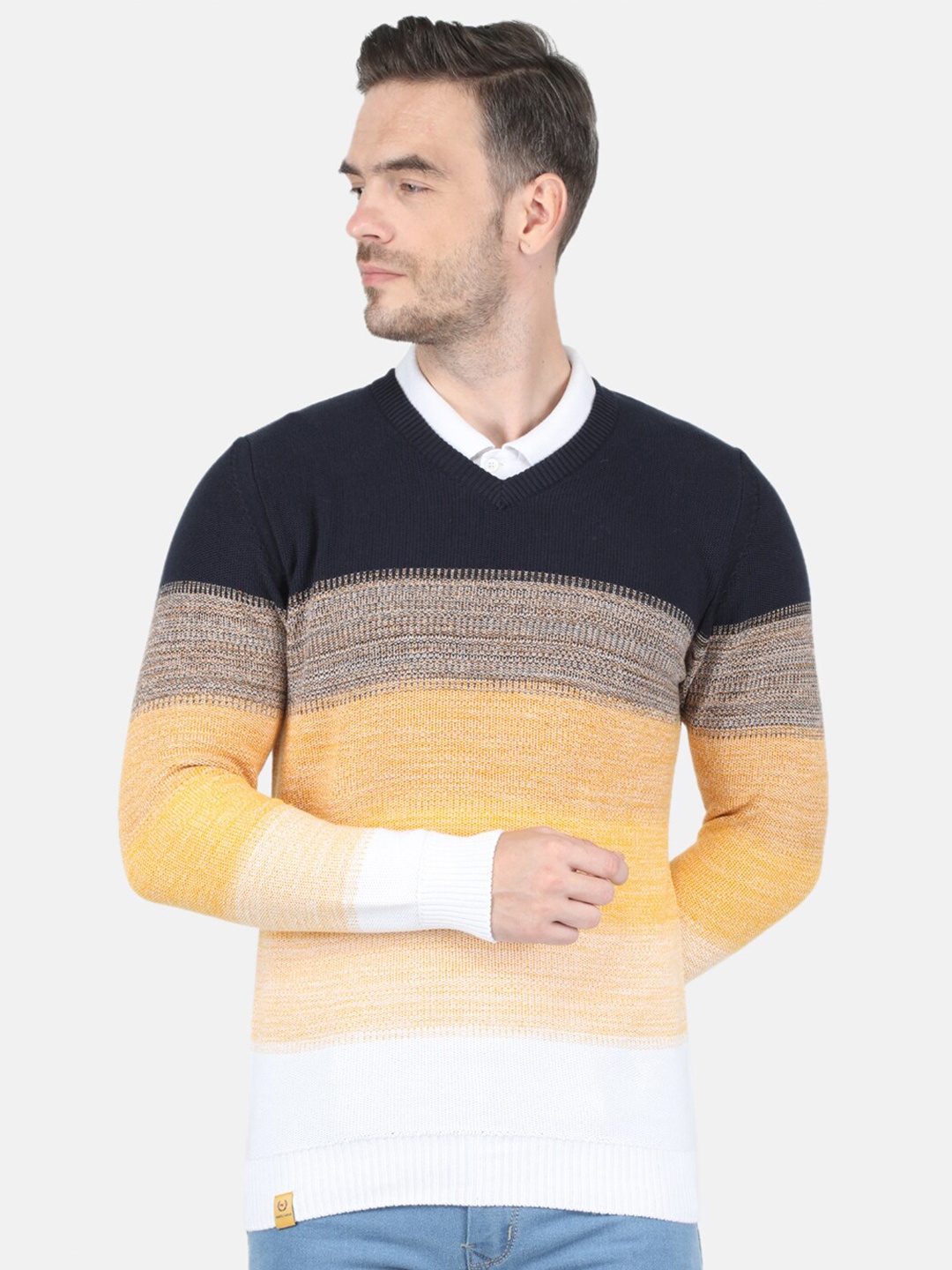 

Monte Carlo Men Beige & Black Colourblocked Pullover