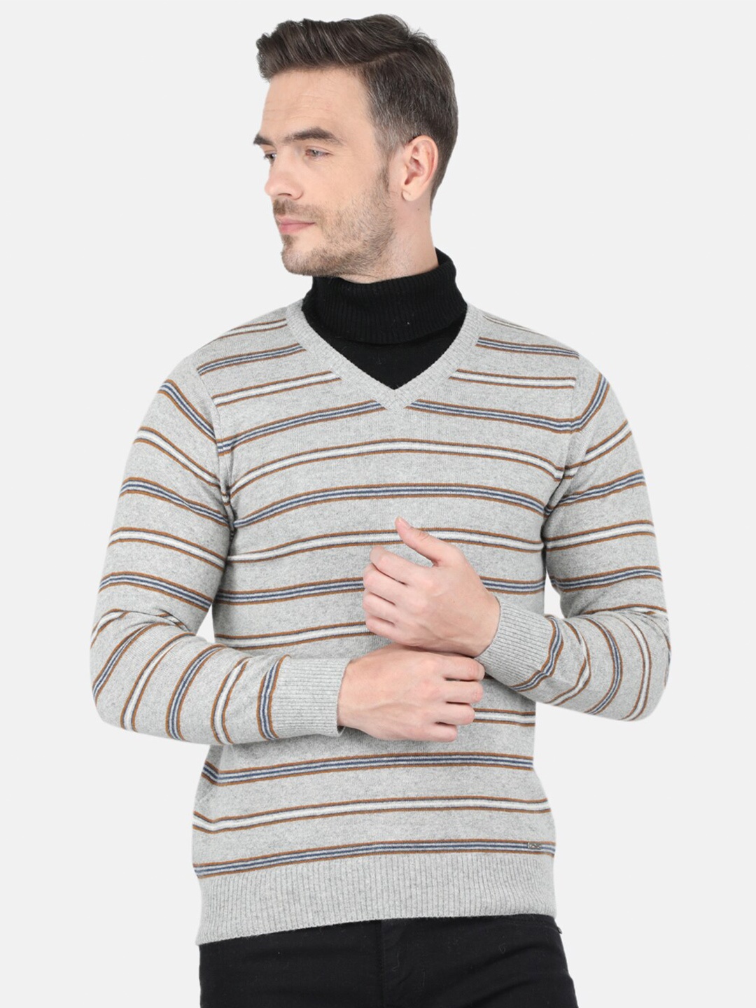 

Monte Carlo Men Grey & Brown Striped Pullover