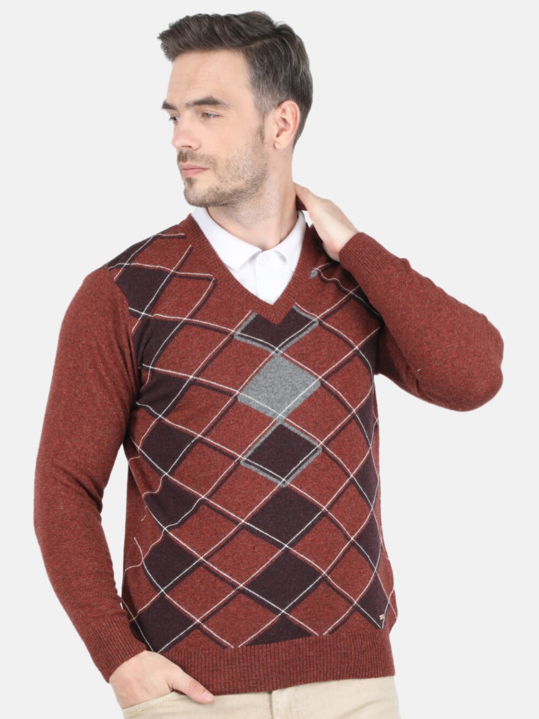 

Monte Carlo Men Rust & Brown Checked Pullover