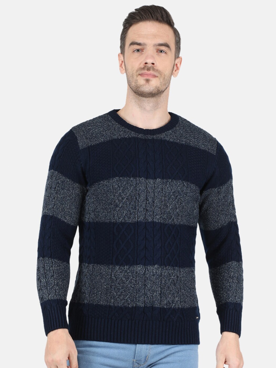 

Monte Carlo Men Navy Blue & Grey Striped Pullover