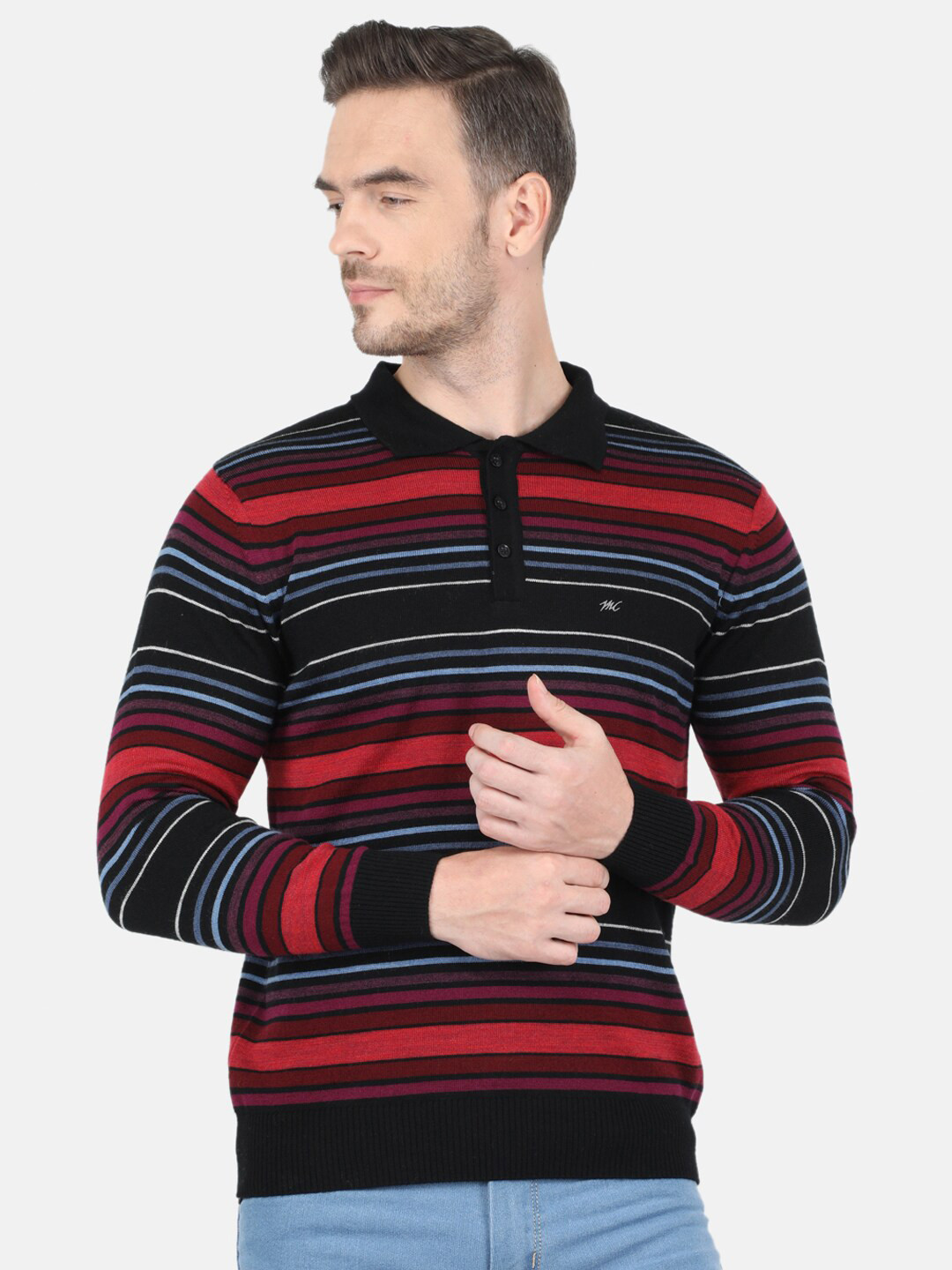 

Monte Carlo Men Black Striped Polo Collar T-shirt
