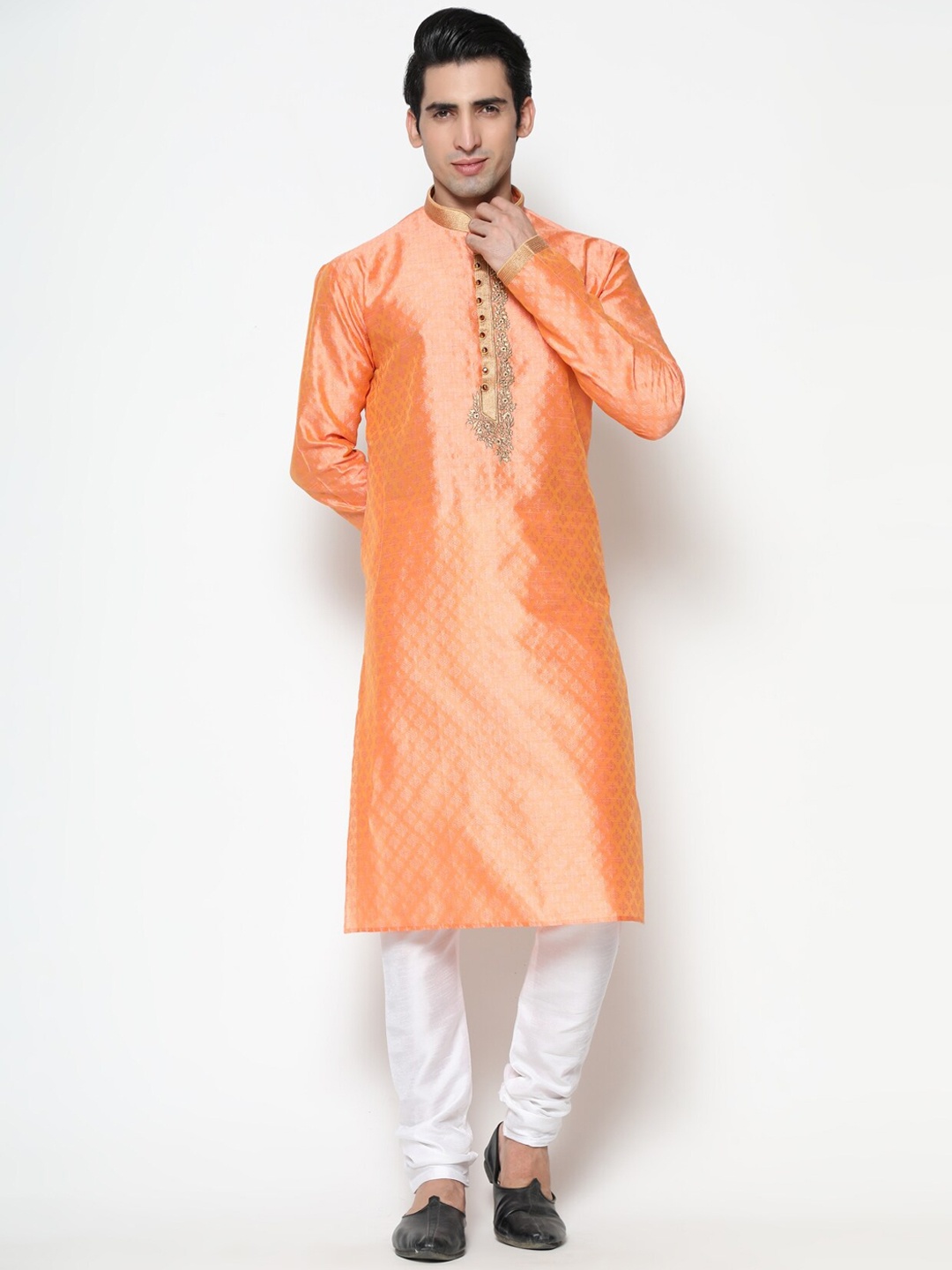 

COCOI LIFESTYLE Men Orange Dupion Silk Kurta with Churidar