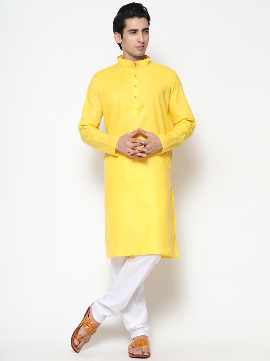 

COCOI LIFESTYLE Men Yellow Dupion Silk Kurta with Churidar