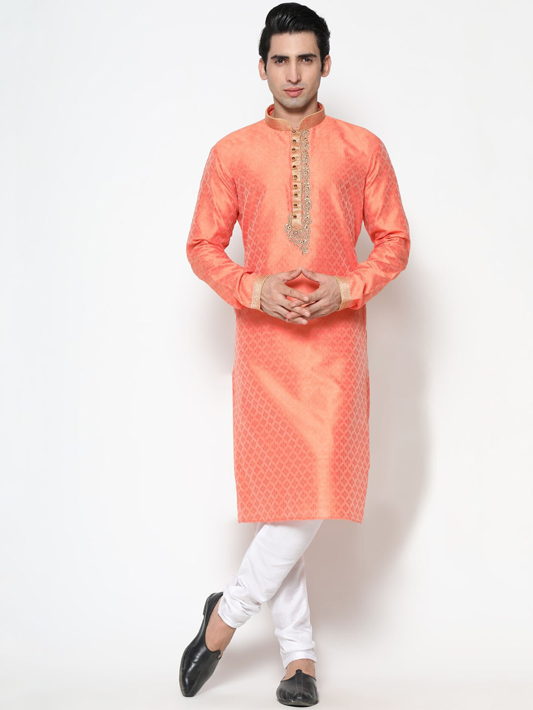 

COCOI LIFESTYLE Men Orange Dupion Silk Kurta with Pyjamas