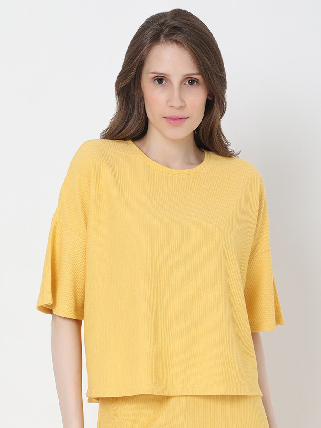 

Vero Moda Women Yellow Ribbed Pullover