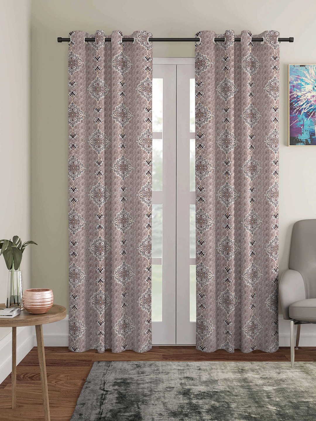 

ROMEE Brown Set of 2 Ethnic Motifs Room Darkening Door Curtain