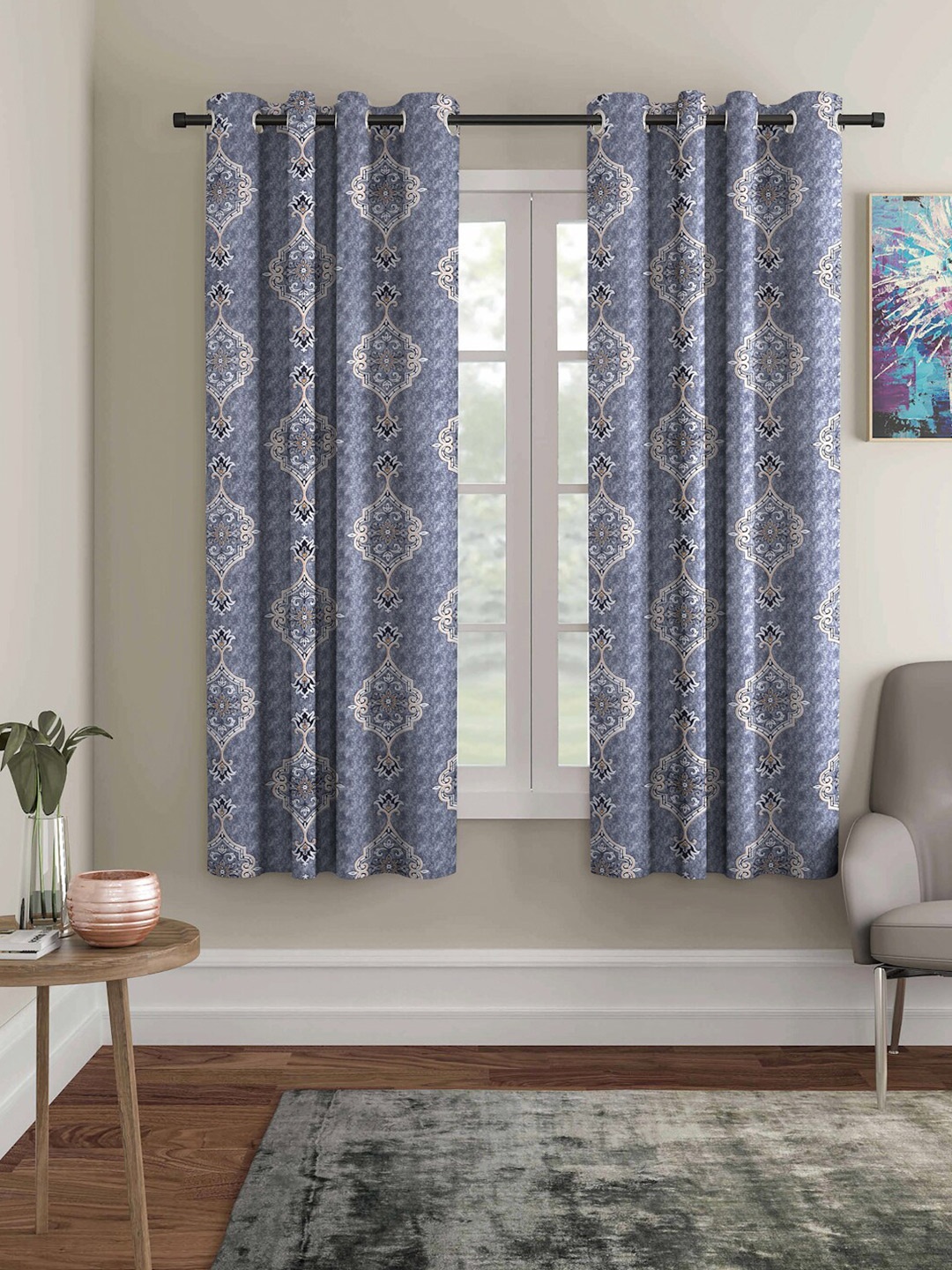 

ROMEE Blue Set of 2 Ethnic Motifs Room Darkening Window Curtain