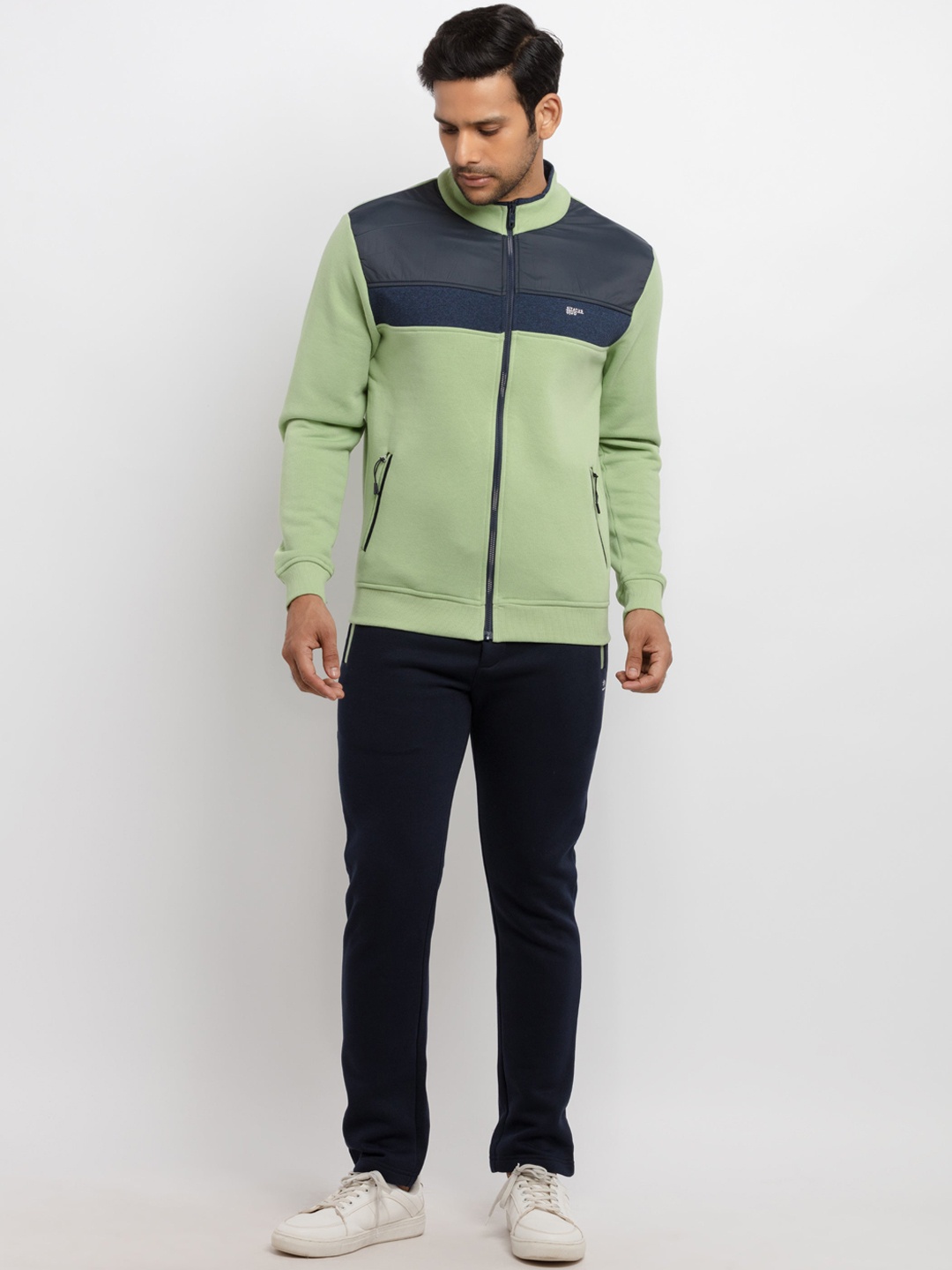 

Status Quo Men Green Colorblocked Cut and Sew Taped Tracksuits