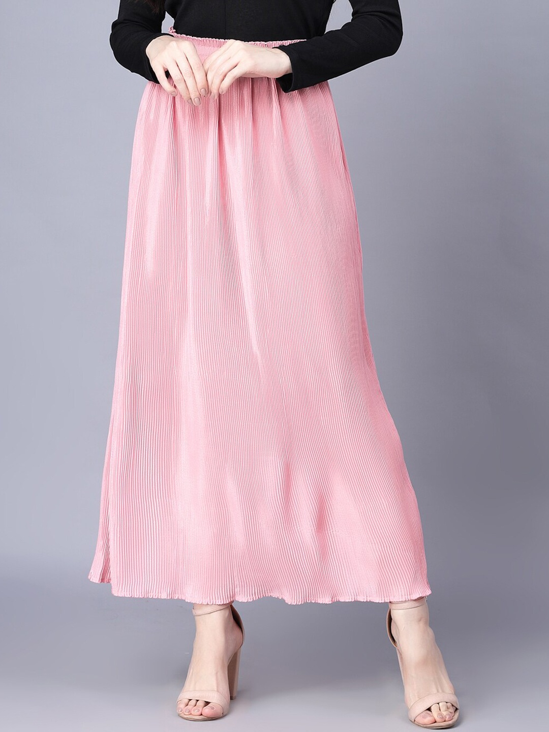 

Myshka Women Pink Chiffon Striped Skirt