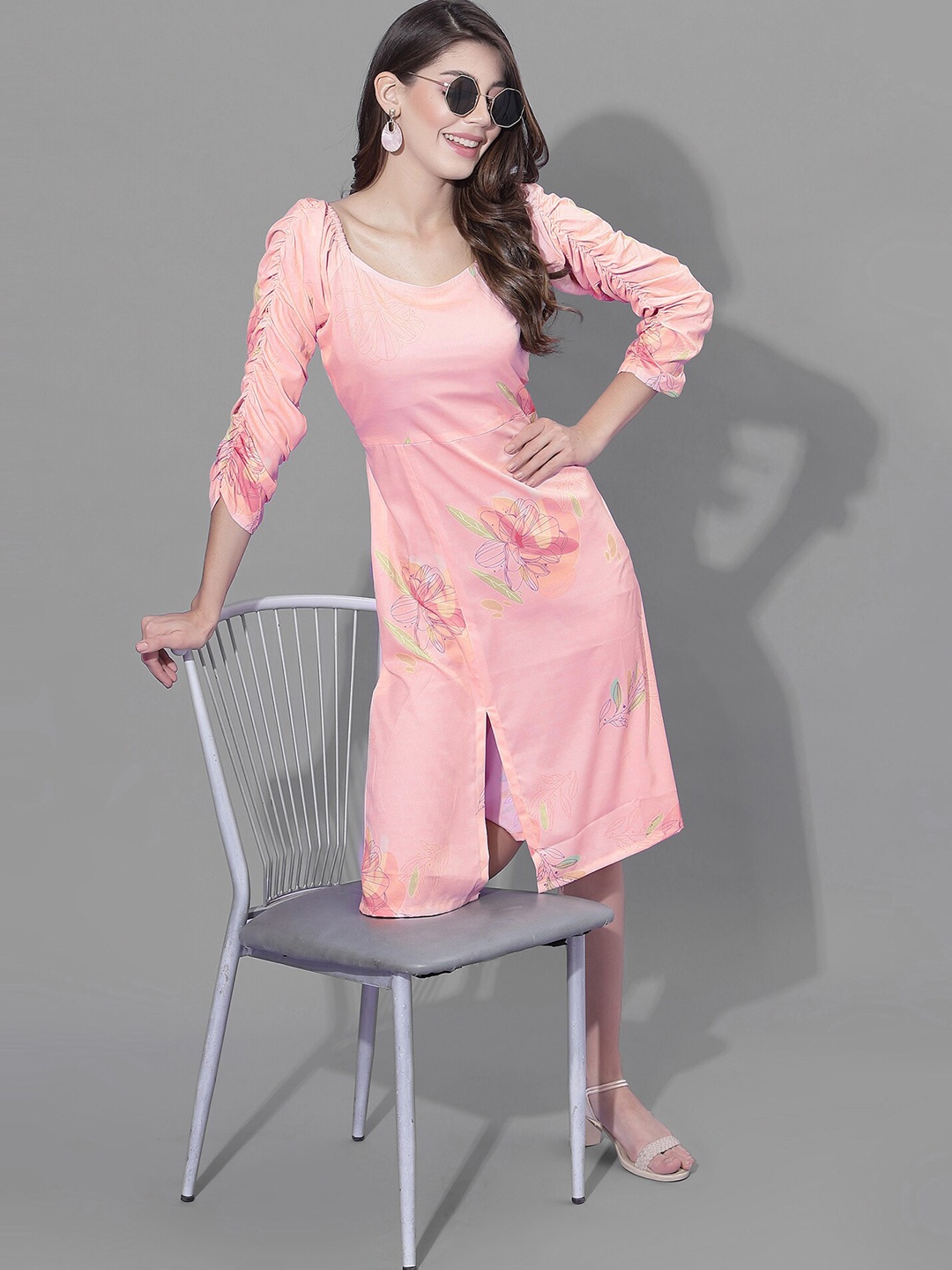 

Selvia Pink Floral A-Line Midi Dress