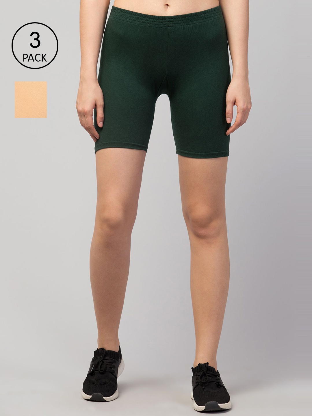 

Apraa & Parma Pack Of 3 Women Slim Fit Cycling Sports Shorts, Green