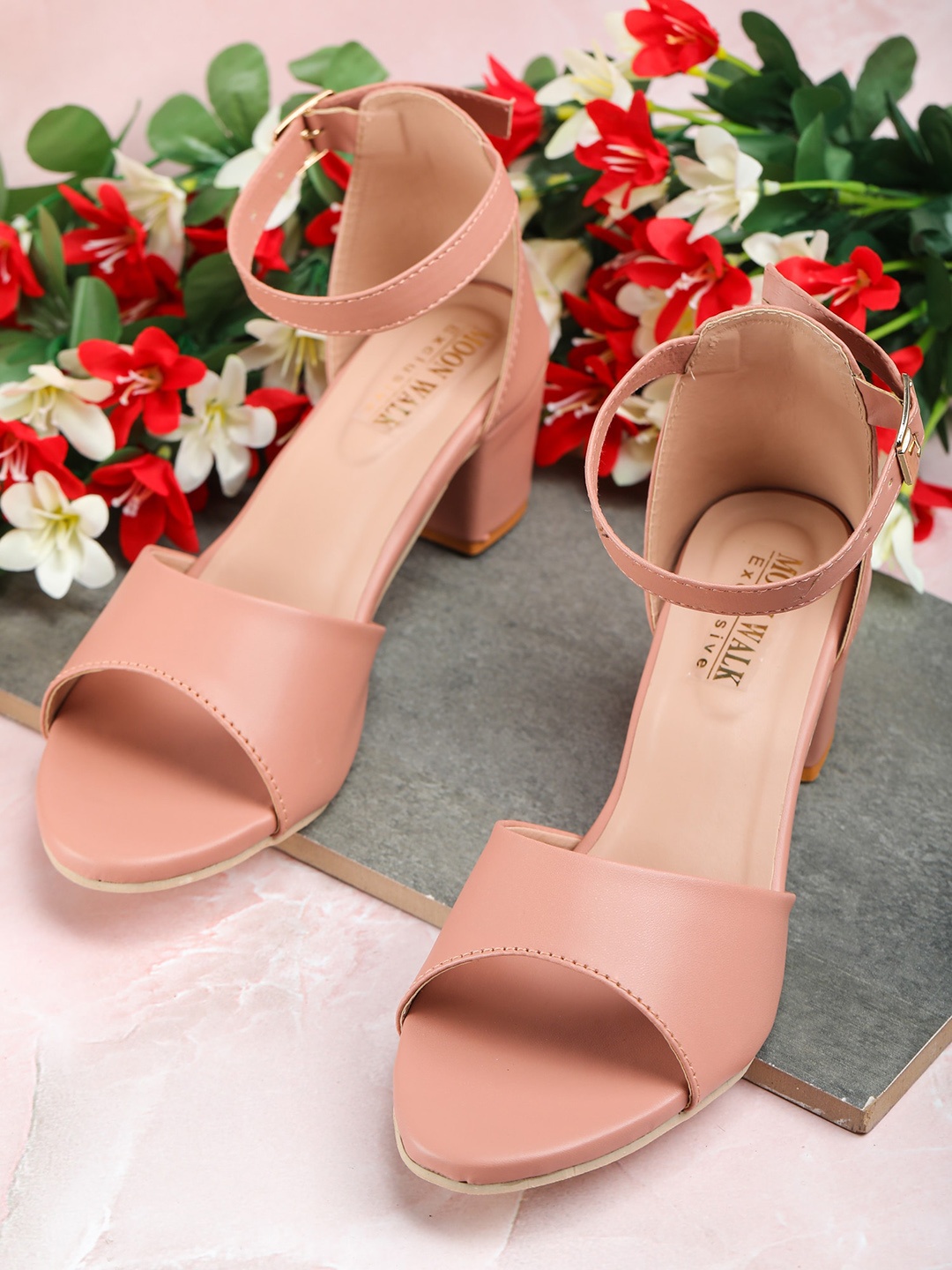

Moonwalk Women Pink Block Sandals with Buckles