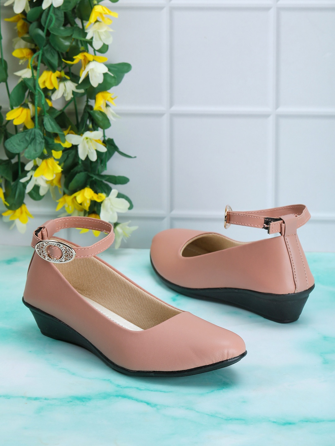 

Moonwalk Pink Comfort Pumps with Buckles