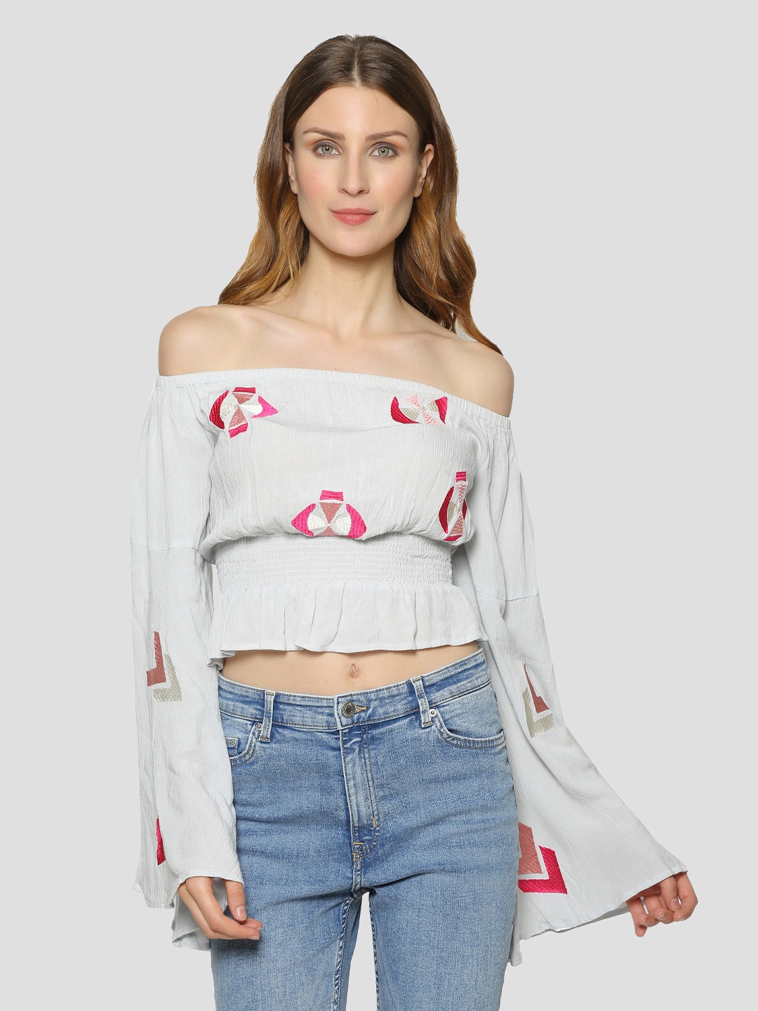 

DRIRO Off-Shoulder Bardot Crop Top, Grey