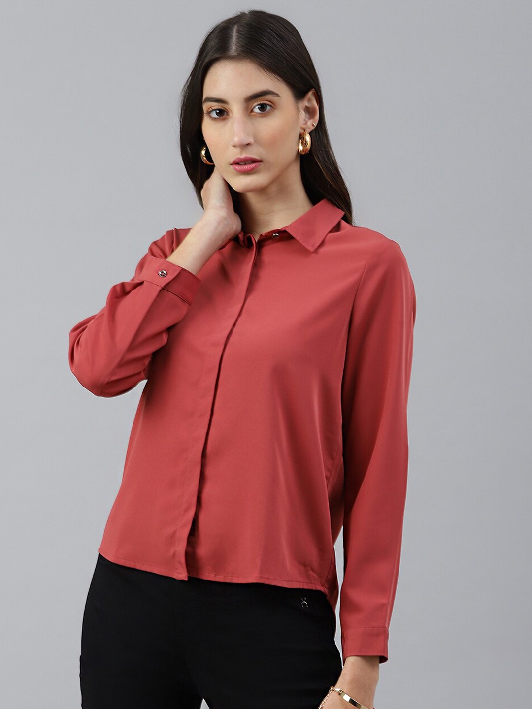 

Xpose Women Red Solid Comfort Casual Shirt