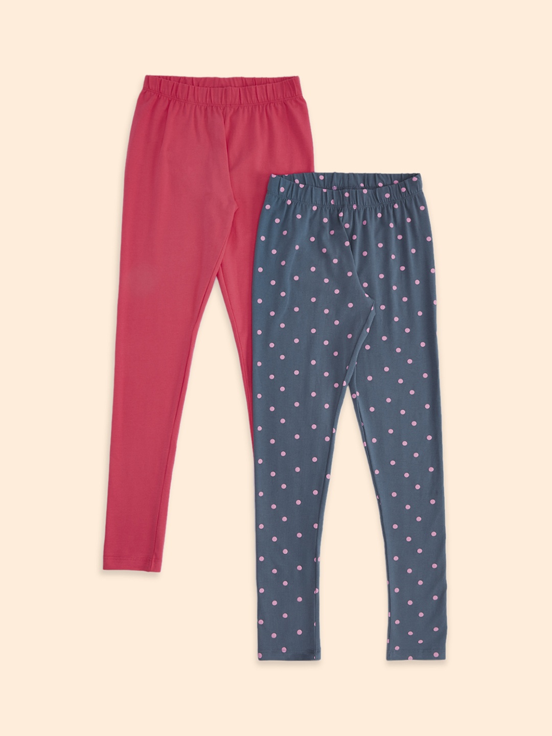 

Pantaloons Junior Kids Girls Pack Of 2 Pink & Blue Printed Churidar-Length Leggings