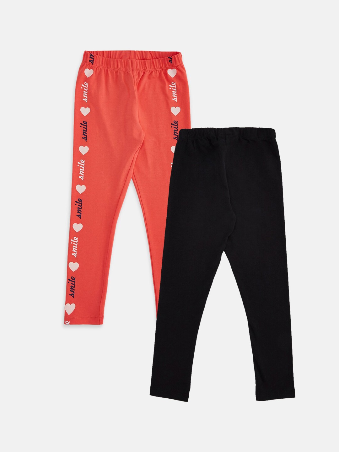 

Pantaloons Junior Girls Pack Of 2 Red & Black Printed Cotton Leggings