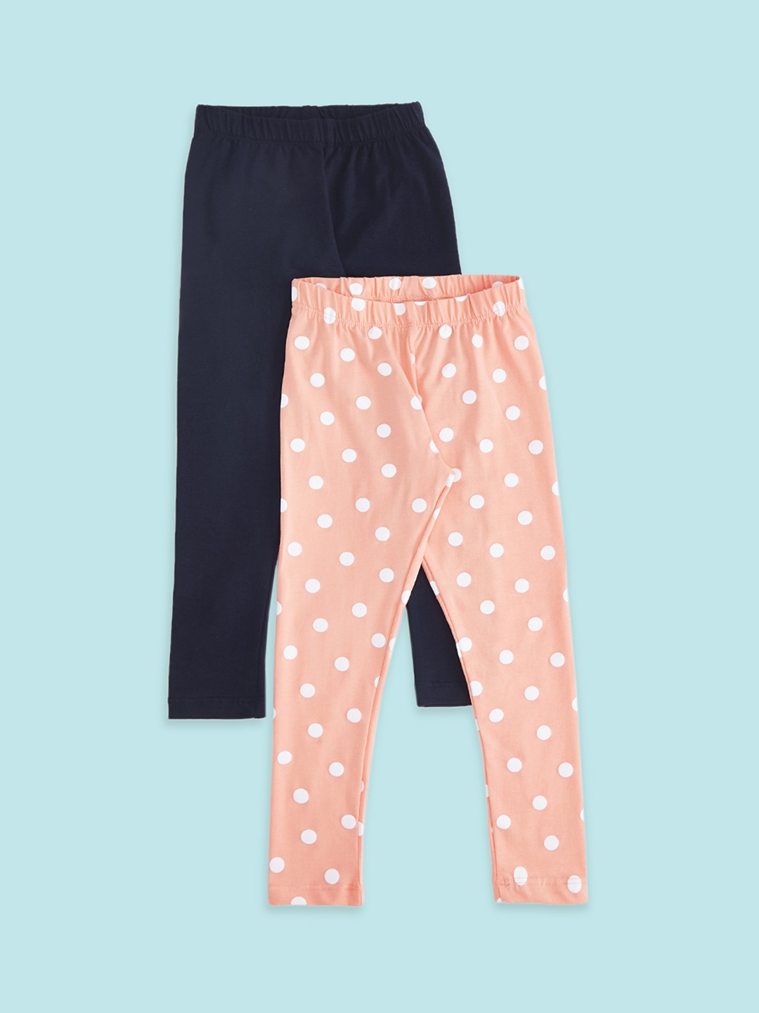 

Pantaloons Junior Girls Pack of 2 Navy Blue & Peach Printed Cotton Leggings