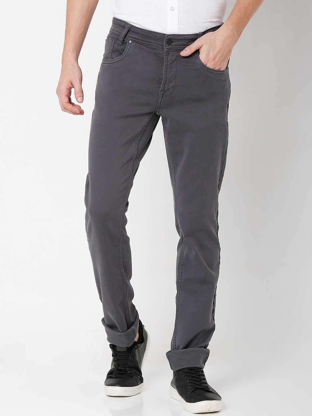 

Mufti Men Grey Slim Fit Chinos Trousers