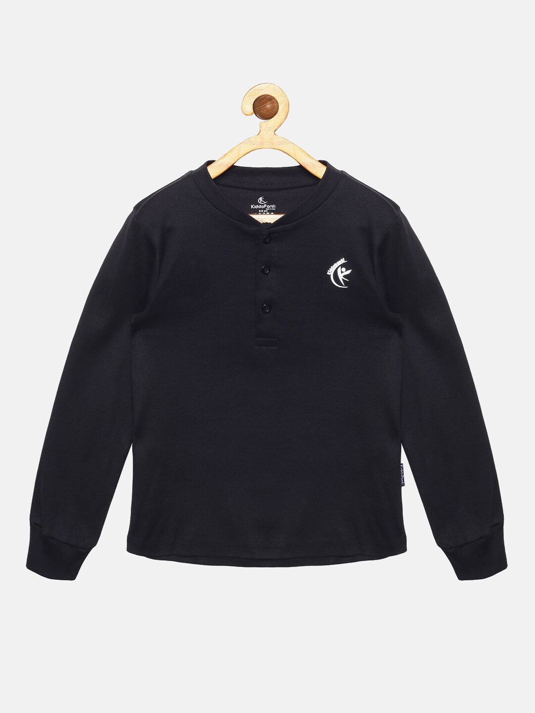 

KiddoPanti Kids Black Henley Neck Applique T-shirt