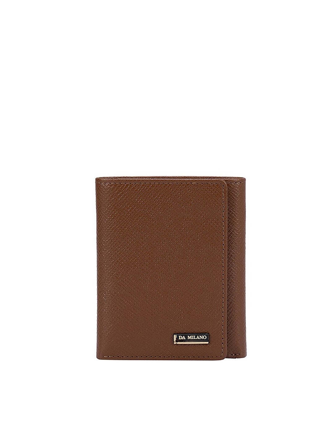

Da Milano Men Brown Textured Leather Three Fold Wallet