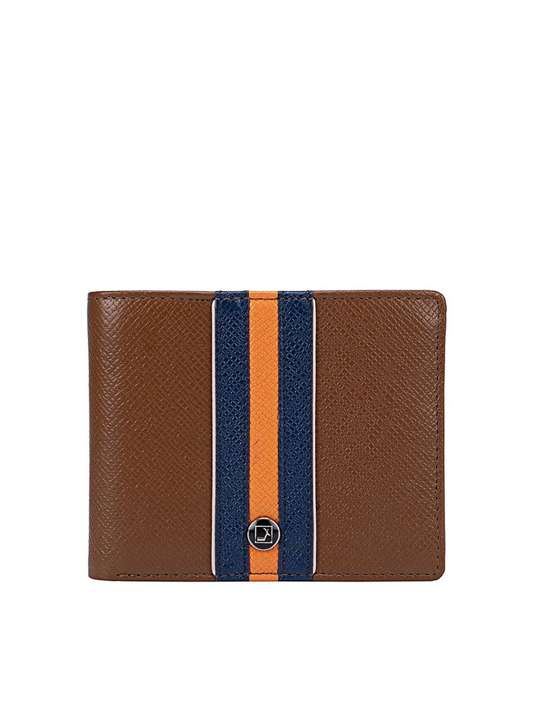 

Da Milano Men Brown & Orange Textured Leather Two Fold Wallet