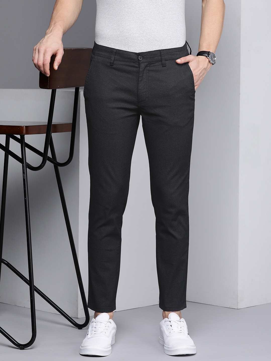 

Kenneth Cole Men Striped Slim Fit Trousers, Black