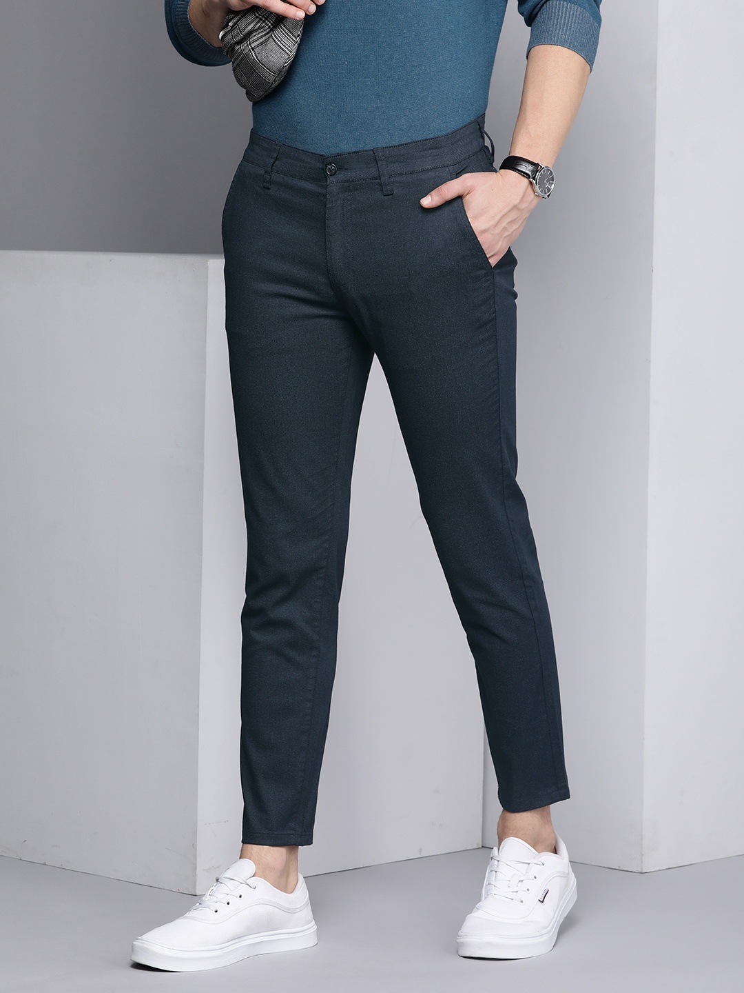 

Kenneth Cole Men Striped Slim Fit Trousers, Blue
