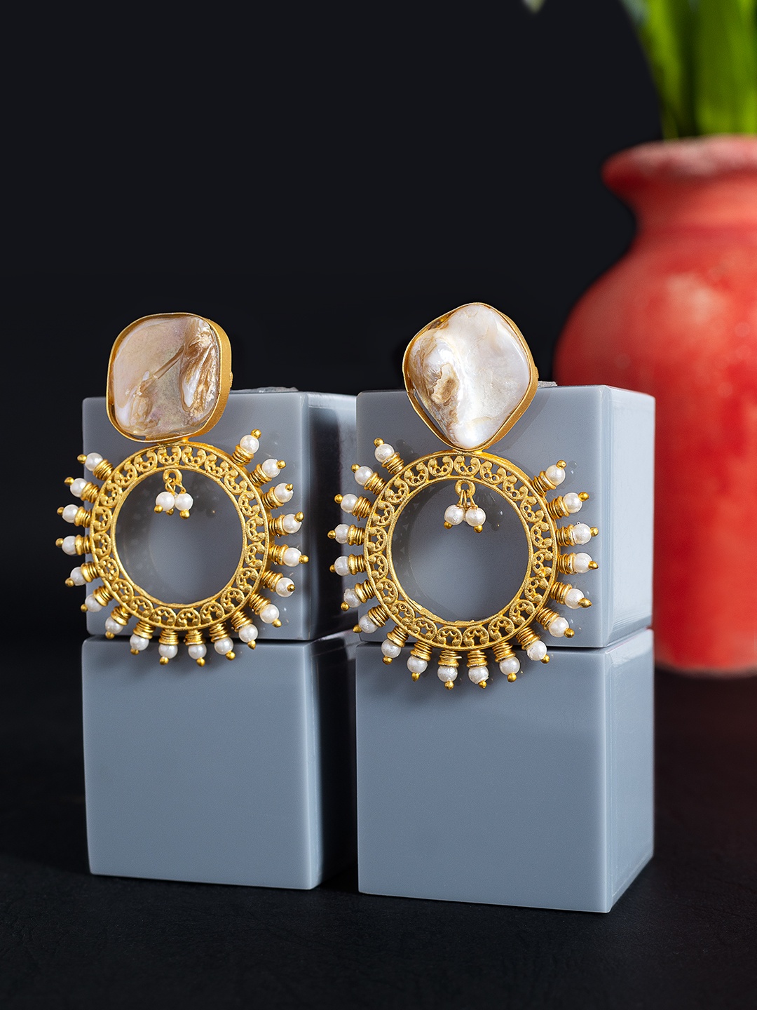 

Golden Peacock Gold-Toned & White Classic Studs Earrings