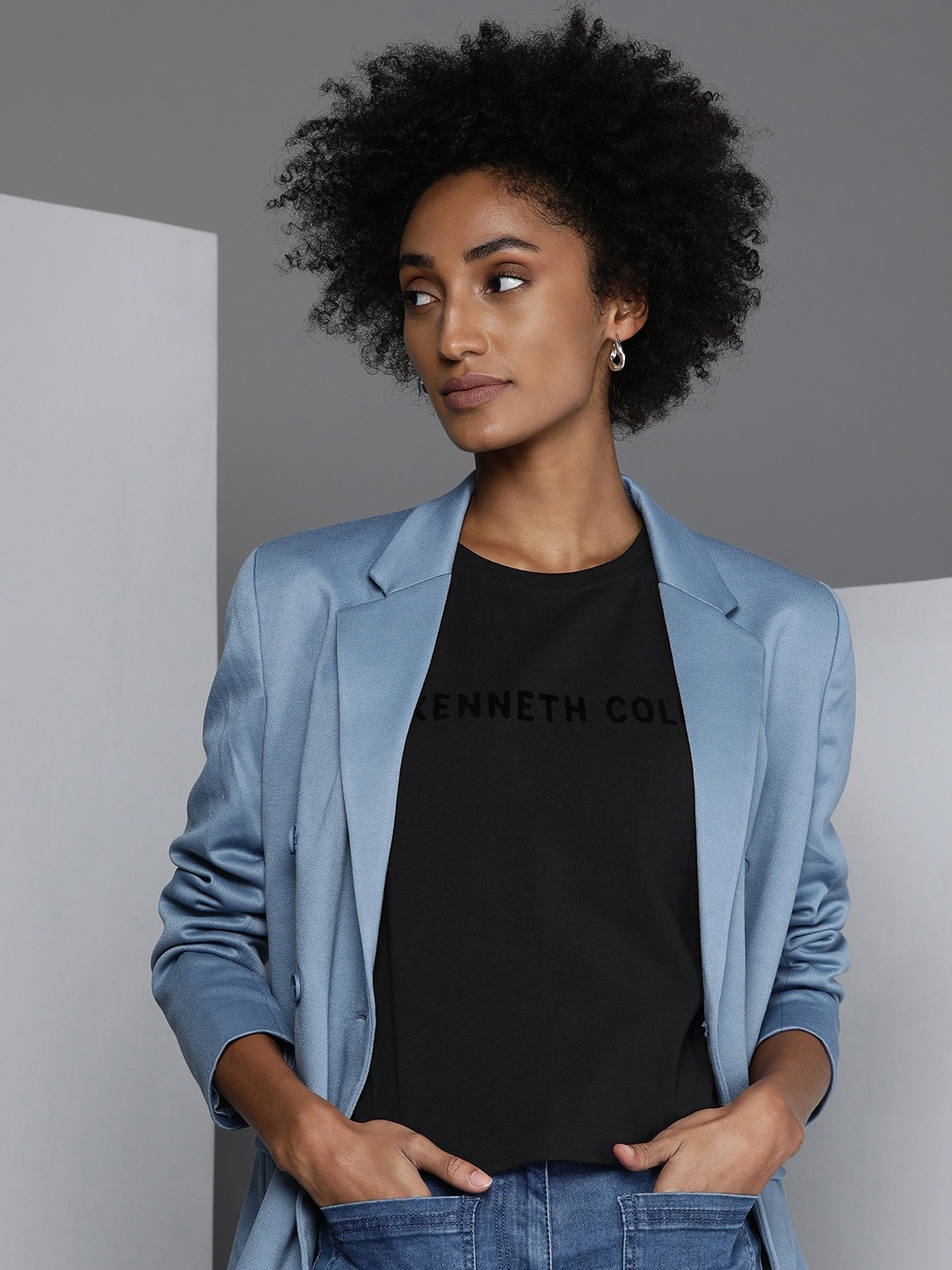 

Kenneth Cole Di Basia Women Black Brand Logo Printed Essentails- 2.0 T-shirt