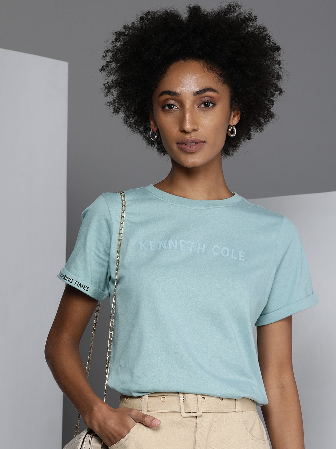 

Kenneth Cole Di Basia Women Blue Brand Logo Printed Essentails- 2.0 T-shirt