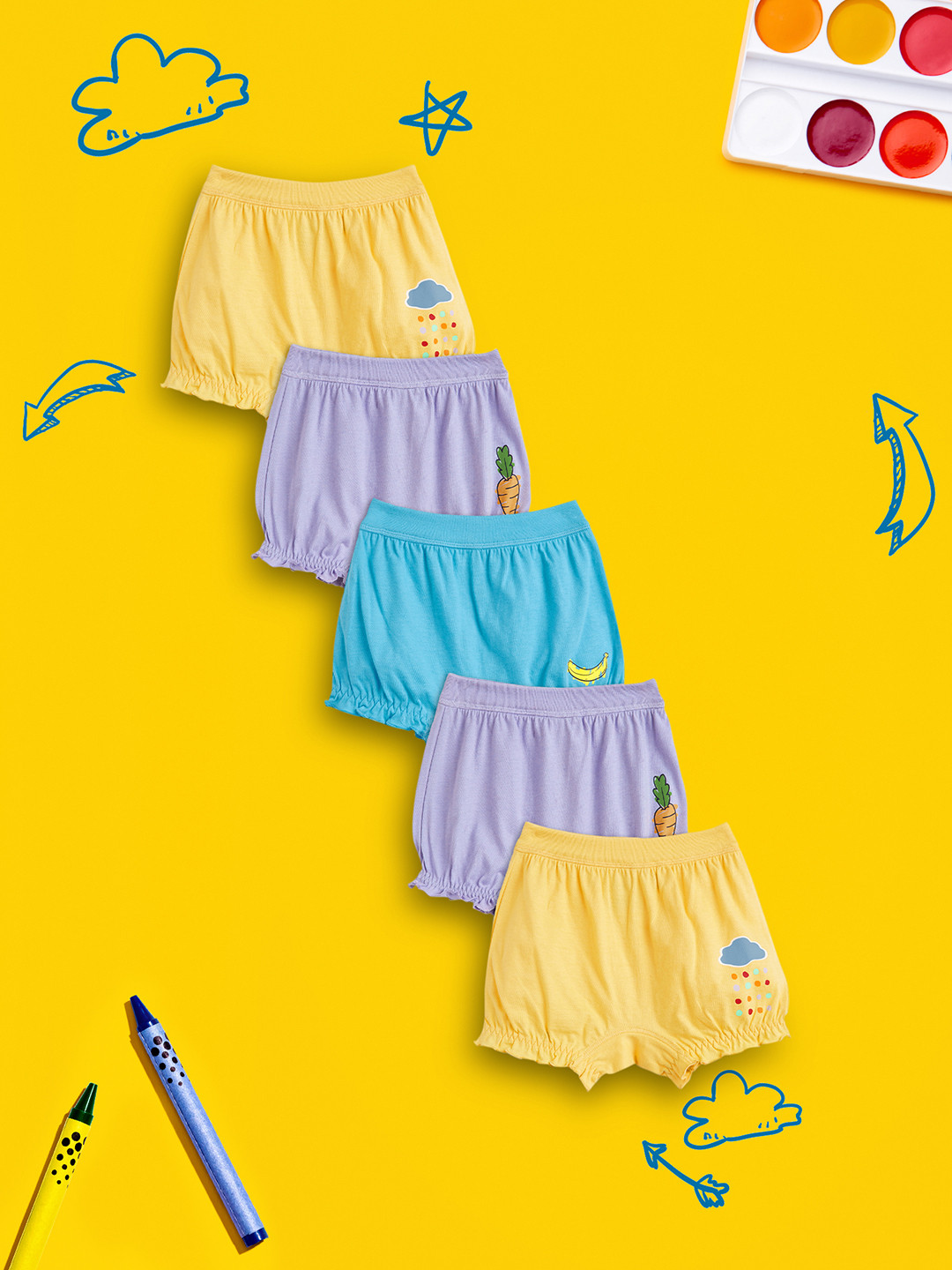 

XY Life Girls Pack Of 5 Super Combed Cotton Bloomers, Blue