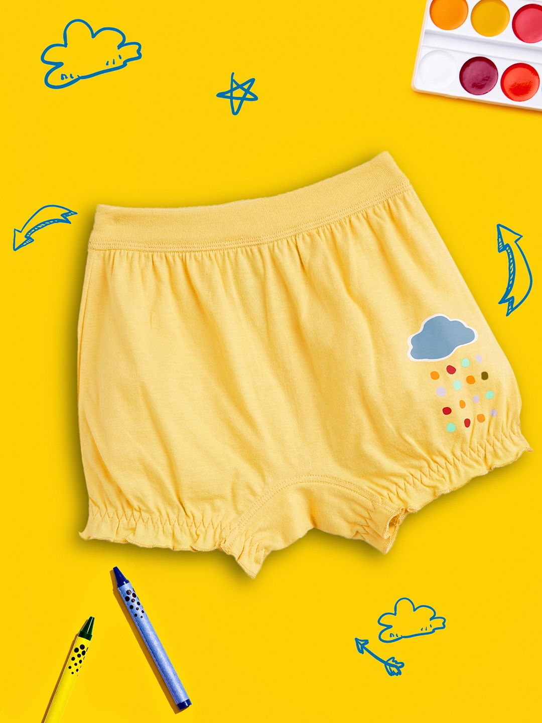 

XY Life Girls Yellow Scribbles Rain Cloud Super Combed Cotton Bloomers