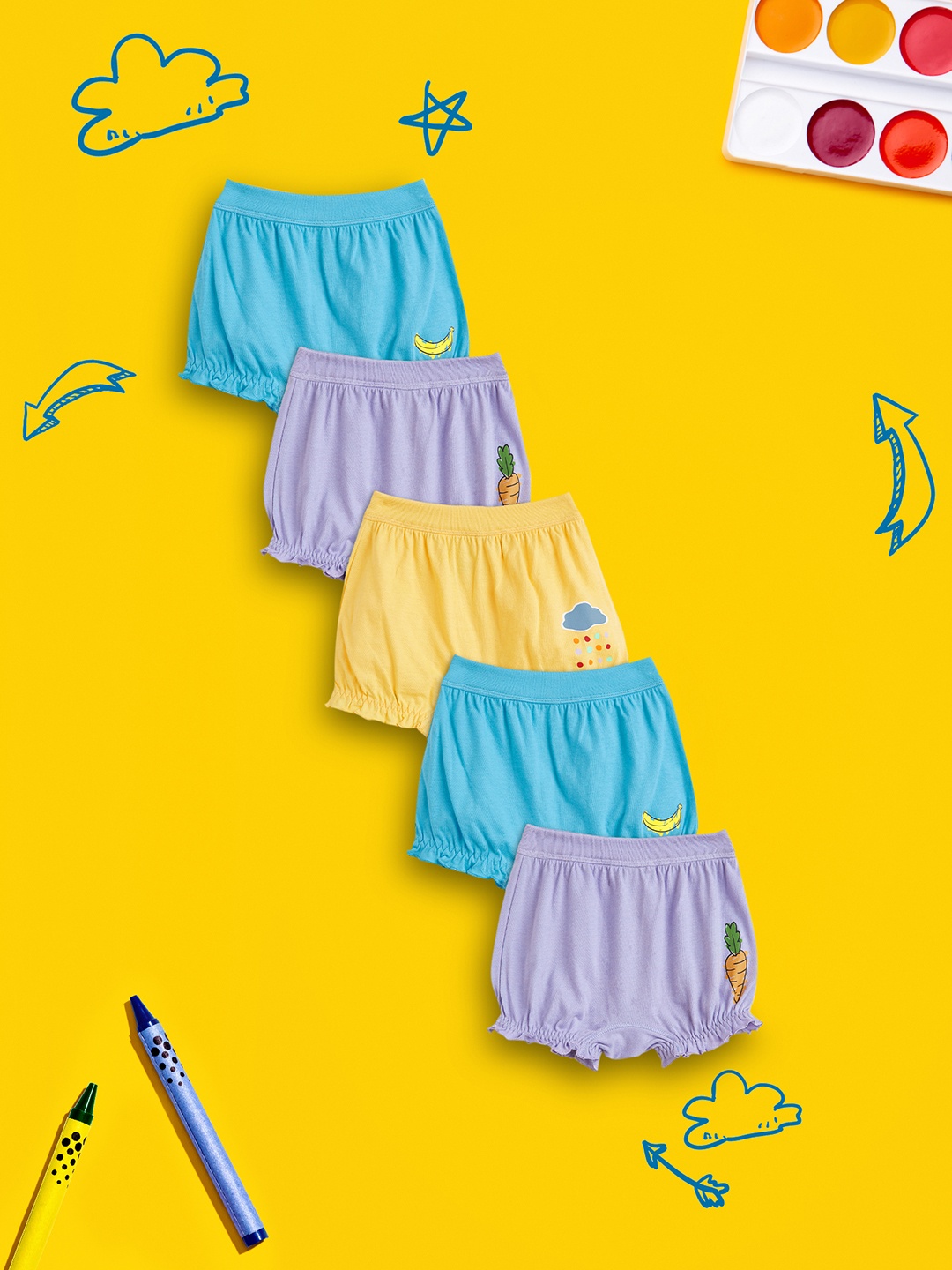 

XY Life Girls Pack Of 5 Super Combed Cotton Bloomers, Purple