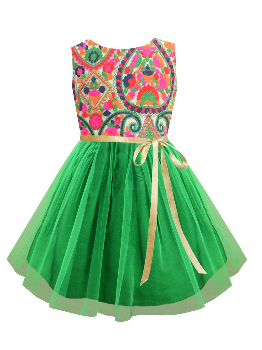 

A T U N Green Floral Embroidered Net Dress