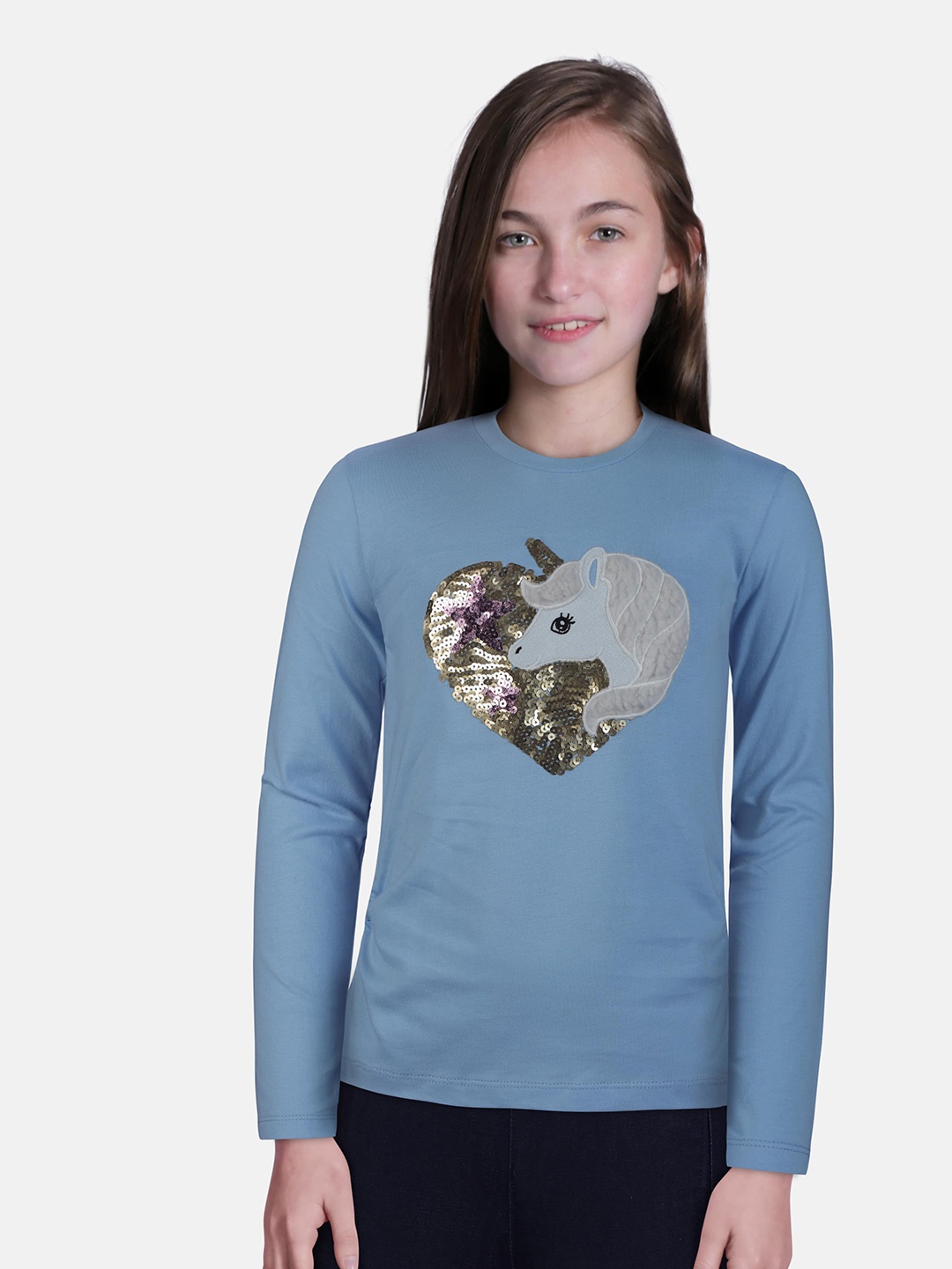 

Gini and Jony Girls Blue Embellished Top