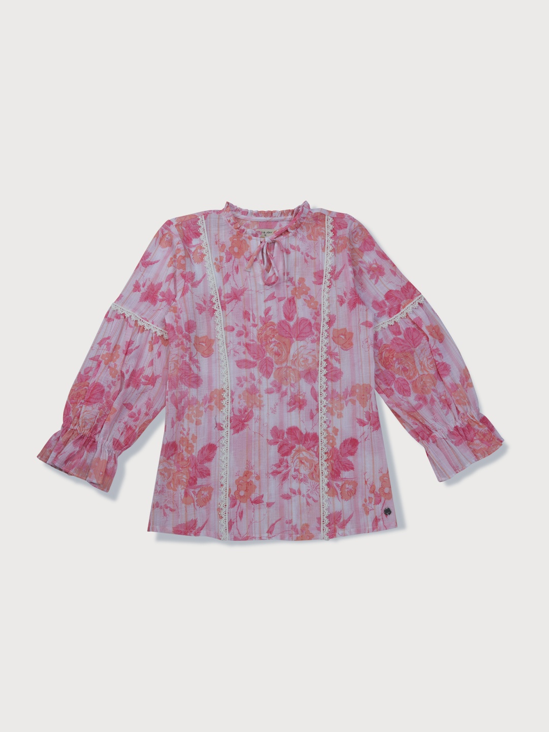 

Gini and Jony Pink Floral Print Tie-Up Neck Crepe Top