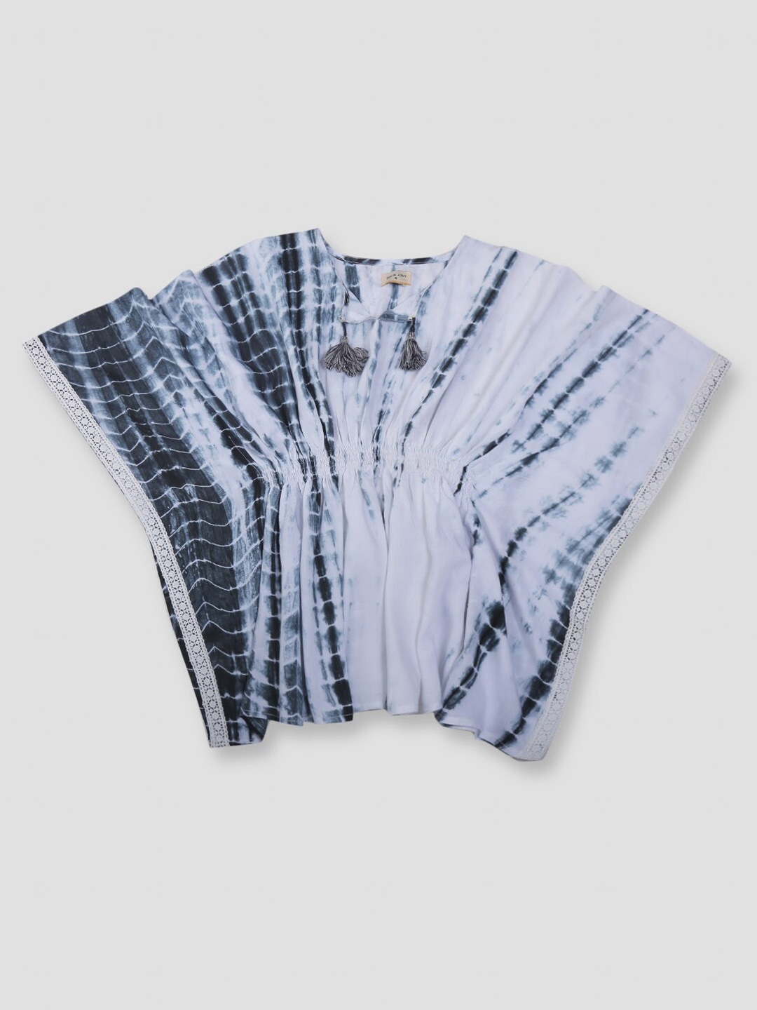 

Gini and Jony Kids Girls White Tie and Dye Print Tie-Up Neck Kaftan Top
