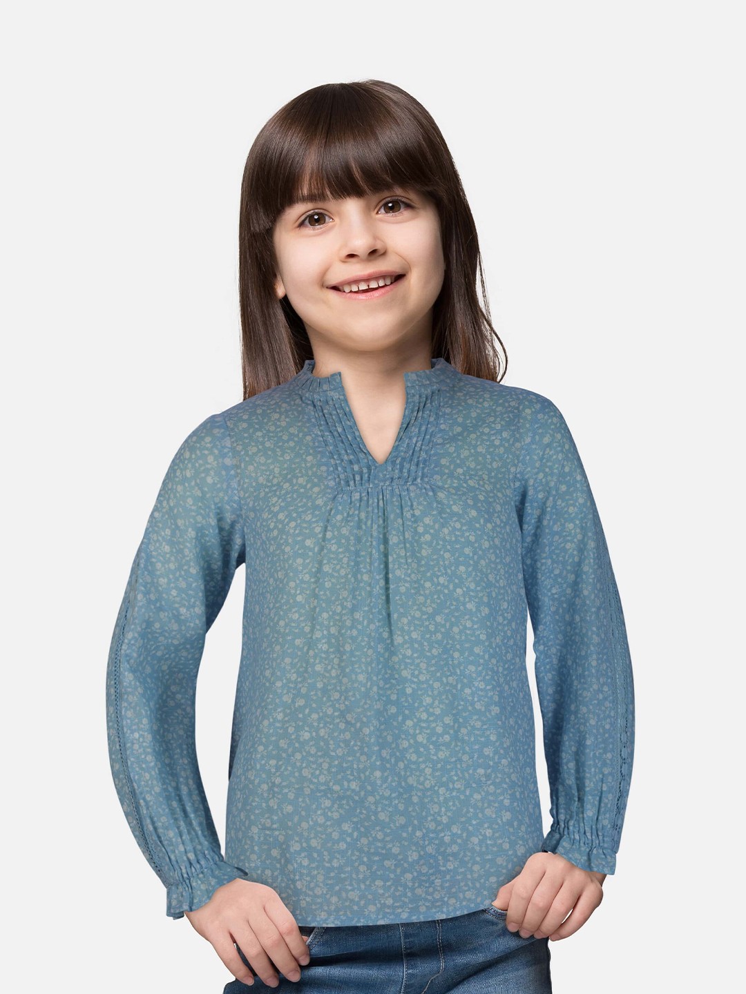 

Gini and Jony Blue Floral Printed Crepe Top