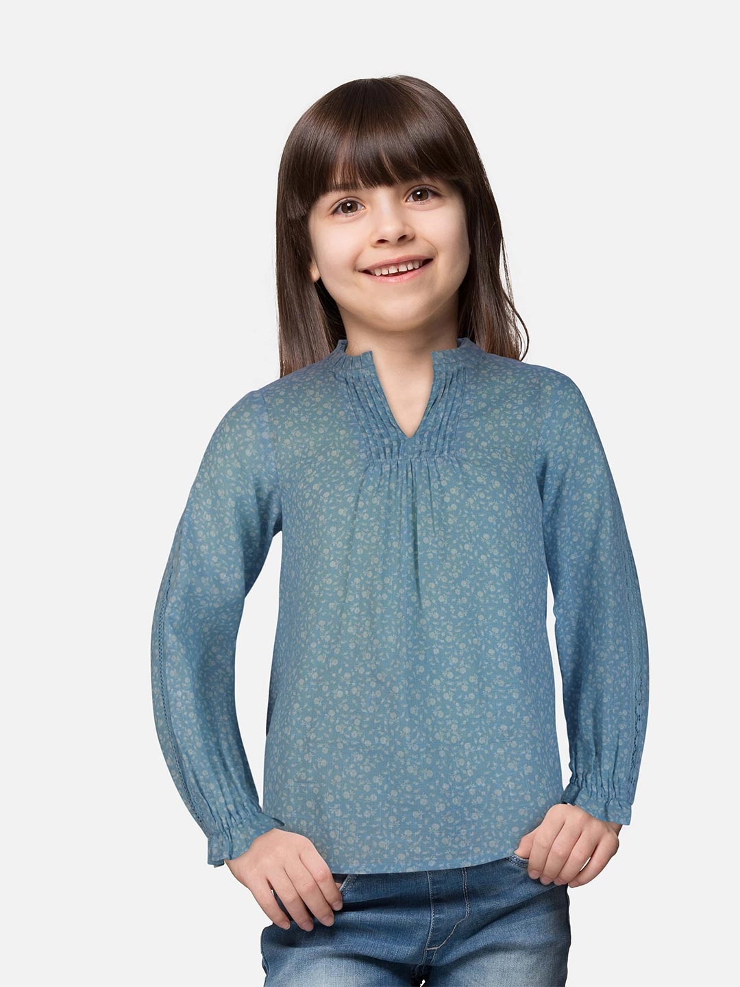 

Gini and Jony Kids Girls Blue Print Crepe Full Sleeves Top