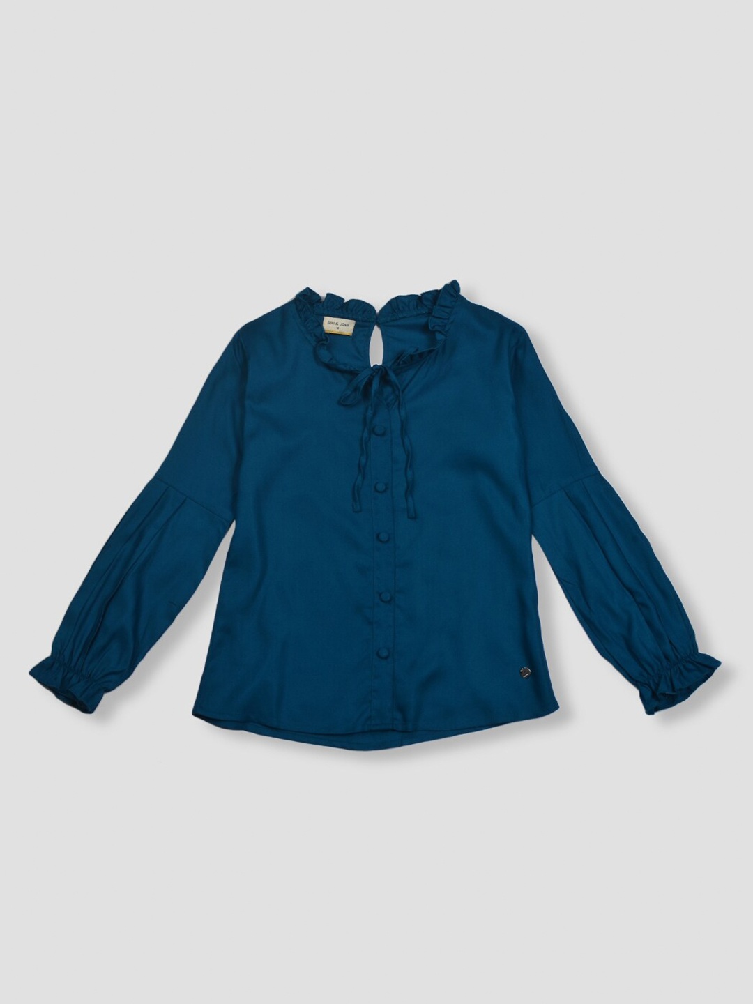 

Gini and Jony Green Tie-Up Neck Ruffles Top