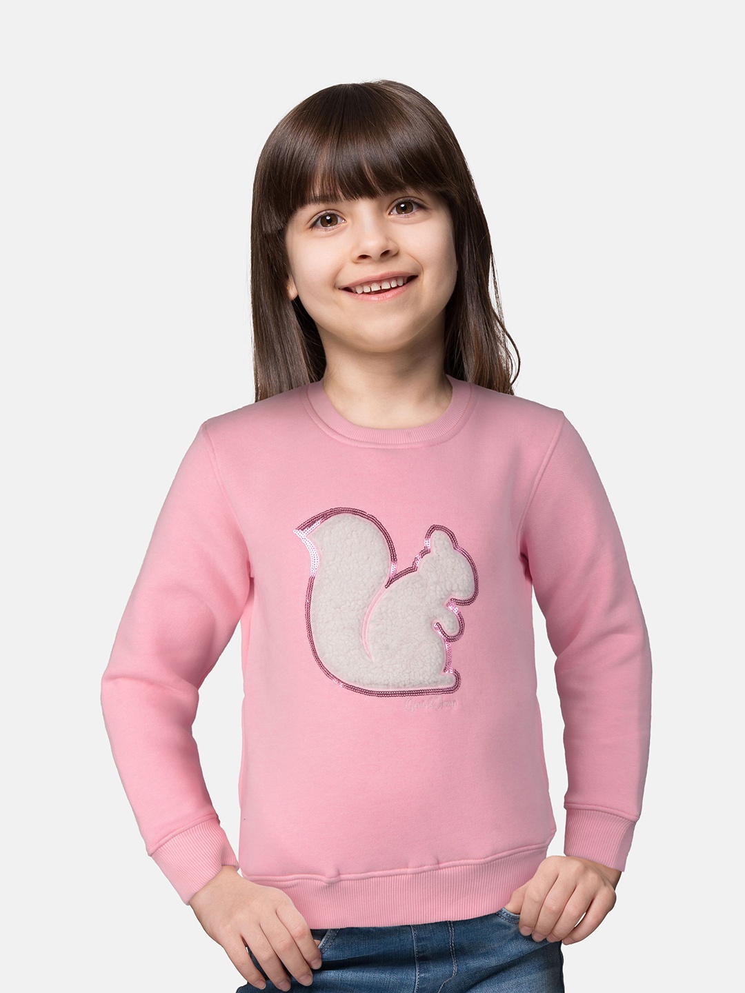 

Gini and Jony Girls Pink Cotton Full Sleeve Sweatshirt