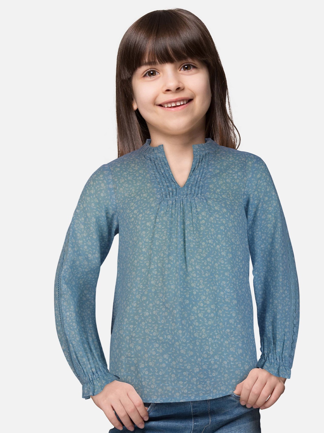 

Gini and Jony Girls Blue & Beige Printed Crepe Top